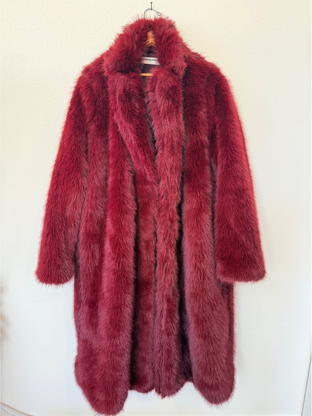 Missguided Burgundy Faux Fur Coat XL Women’s Longline Wine Red Glam Jacket